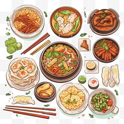 平面亚洲图片_手绘平面设计中餐插图