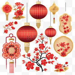 文化传统节日图片_中国元素。亚洲新年金饰图案和灯