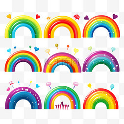 一组五颜六色的彩虹，形态各异。
