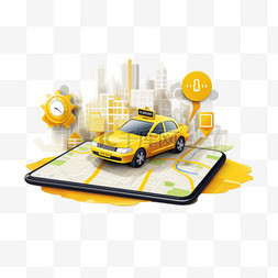 出租车的图片_带有出租车路线的移动应用程序