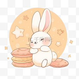 中秋兔子背景图片_中秋小兔子月饼元素卡通手绘