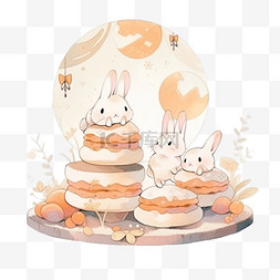 中秋兔子背景图片_小兔子月饼月亮卡通手绘元素中秋