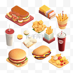 汉堡套餐食品图片_快餐等距套装