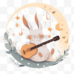 小兔子乐器卡通中秋节手绘元素