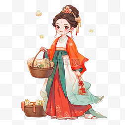 中秋节古代美女月饼卡通手绘元素