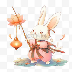 中秋节卡通元素小兔子拿着灯笼手