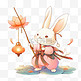 中秋节卡通元素小兔子拿着灯笼手绘