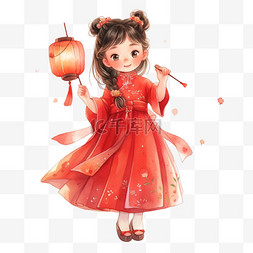 红色中秋节图片_女孩灯笼卡通手绘元素中秋节