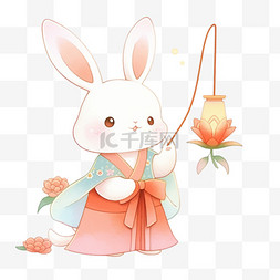中秋节卡通小兔子元素拿着灯笼手