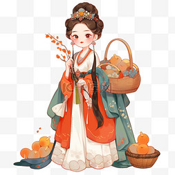 深色美女背景图片_美女月饼卡通手绘元素中秋节