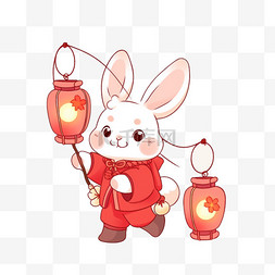 手绘元素中秋节兔子灯笼卡通