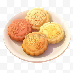 盘子中的月饼图片_中秋节节日月饼元素手绘3d