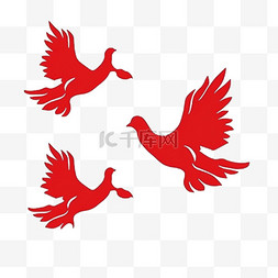 红色飞翔的鸽子图片_鸽子元素剪纸国庆节卡通
