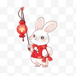 手绘中秋节灯笼图片_中秋节灯笼兔子卡通手绘元素