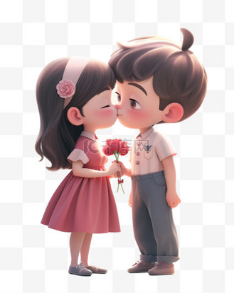 可爱亲吻图片素材_七夕节情人节3d卡通立体可爱亲吻情侣