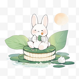 月饼上图片_中秋节卡通荷花兔子手绘元素