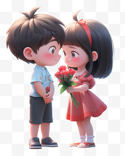 对视卡通情侣图片_七夕情人节3D卡通立体可爱情侣对