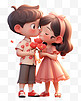 七夕情人节3D卡通立体穿红色服饰可爱情侣