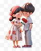 七夕节情人节3D卡通立体可爱情侣拿着玫瑰