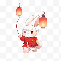 中秋节手绘兔子灯笼卡通元素