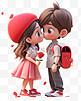 七夕情人节3D卡通立体可爱情侣红帽女孩