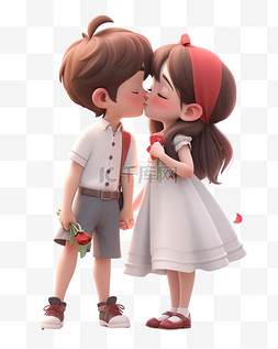 可爱情侣人物图片_七夕节情人节3D卡通立体在亲吻的