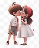 七夕节情人节3D卡通立体在亲吻的可爱情侣