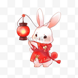 卡通元素中秋节兔子灯笼手绘