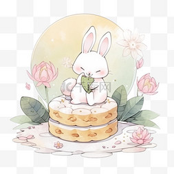 荷花月饼中秋节兔子卡通手绘元素