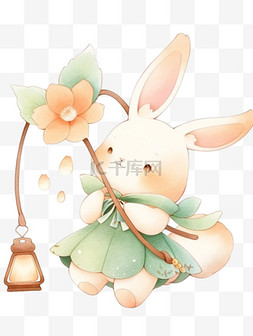 中秋节小兔子拿着灯笼卡通元素