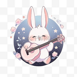 卡通元素中秋节小兔子乐器手绘