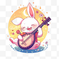 可爱手绘小兔子图片_中秋节小兔子乐器卡通手绘元素