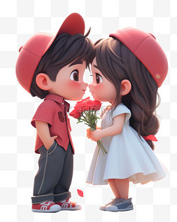 情人节玫瑰卡通图片_七夕节情人节3D卡通立体戴红帽可