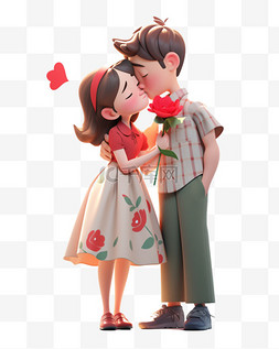 接吻节图片_七夕节情人节3D卡通立体可爱情侣