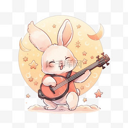 小兔子乐器卡通手绘中秋节元素