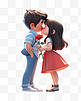 七夕节情人节3D卡通立体可爱情侣亲吻对方