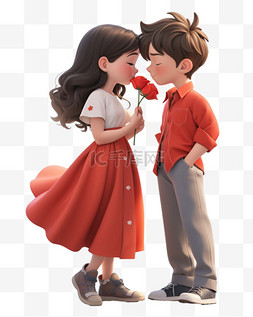 可爱情侣人物图片_七夕情人节3D卡通立体可爱的红衣