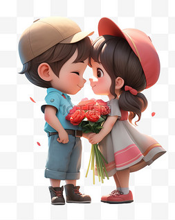 可爱情侣图片_七夕情人节3D卡通立体可爱对视情