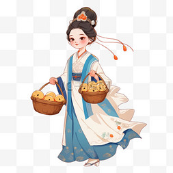 古典背景图片_古代美女中秋节月饼卡通手绘元素
