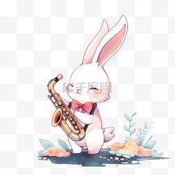 中秋节元素小兔子乐器卡通手绘
