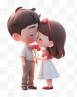 情人节亲吻的情侣图片_七夕情人节3D卡通立体可爱的情侣