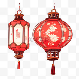 红背景灯笼图片_中秋卡通手绘红色灯笼元素