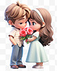 七夕节情人节3D卡通立体可爱的情侣送玫瑰