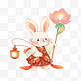 中秋节小兔子卡通拿着灯笼手绘元素