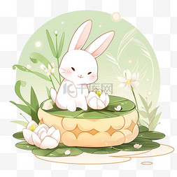 中秋节卡通手绘荷花兔子元素