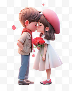 七夕节情人节3D卡通立体在接吻可