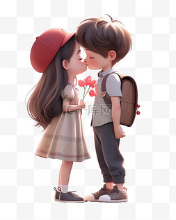 情人节亲吻的情侣图片_七夕情人节3D卡通立体可爱的情侣