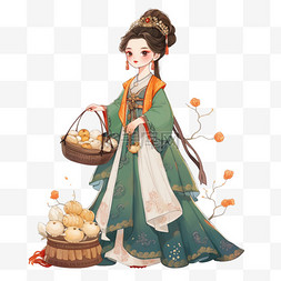 卡通手绘古典美女图片_中秋节美女月饼手绘元素