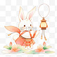 卡通元素小兔子拿着灯笼手绘中秋节