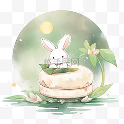 月饼上图片_中秋节荷花月饼兔子卡通元素
